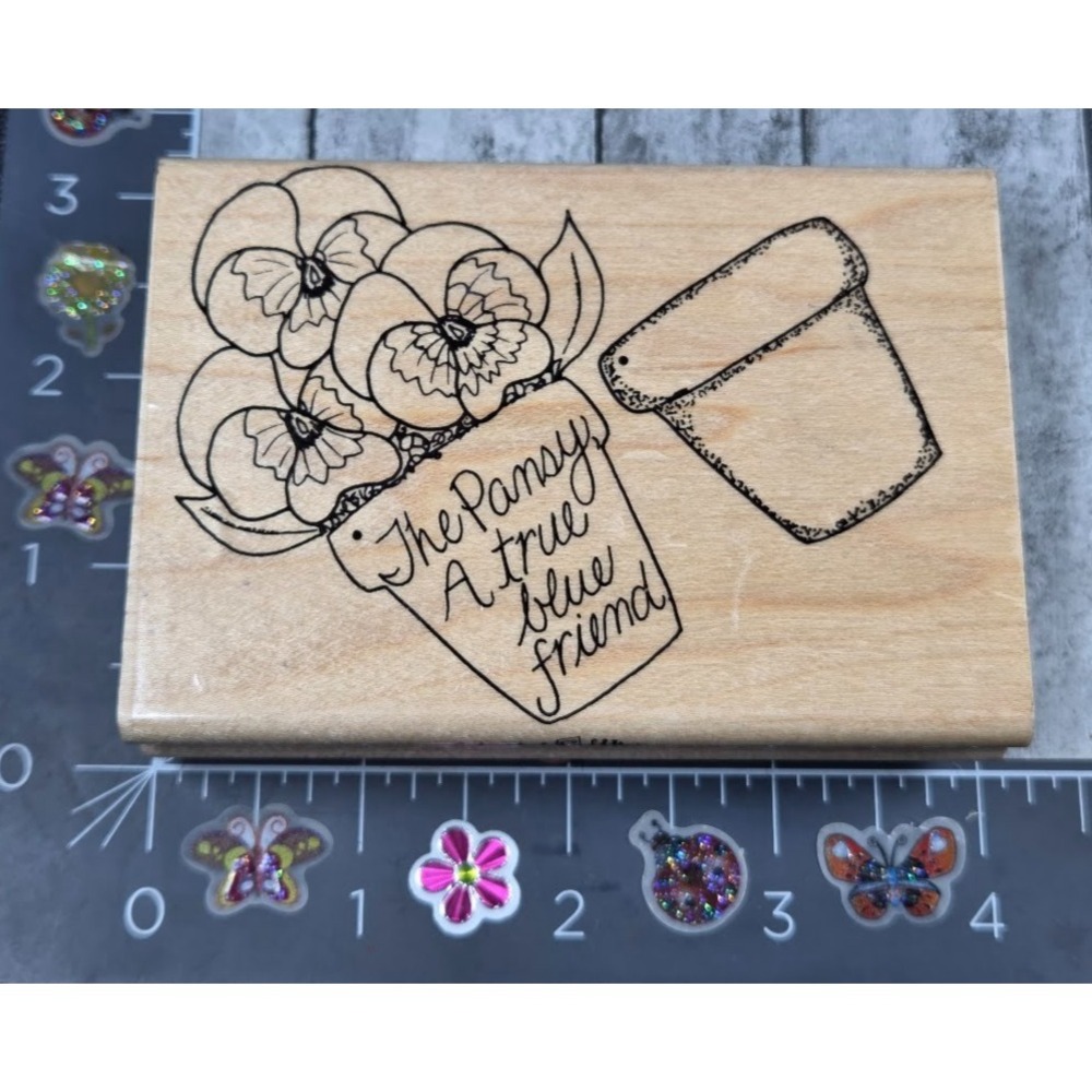 Limited Editions The Pansy A True Blue Friend Flowers Rubber Stamp Wood #T108